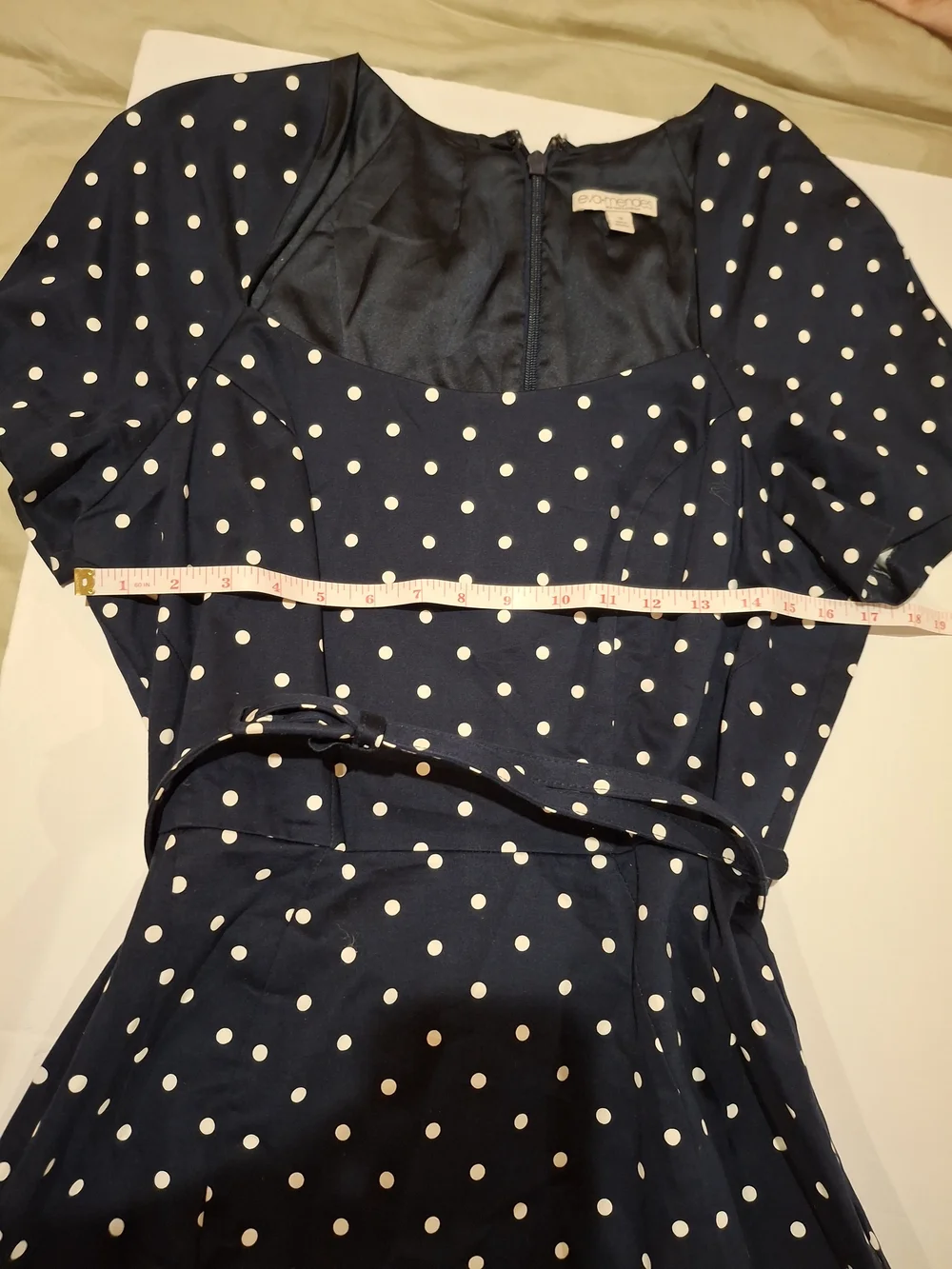 Eva Mendes for New York & Company Navy Polka Dot Belted Dress
